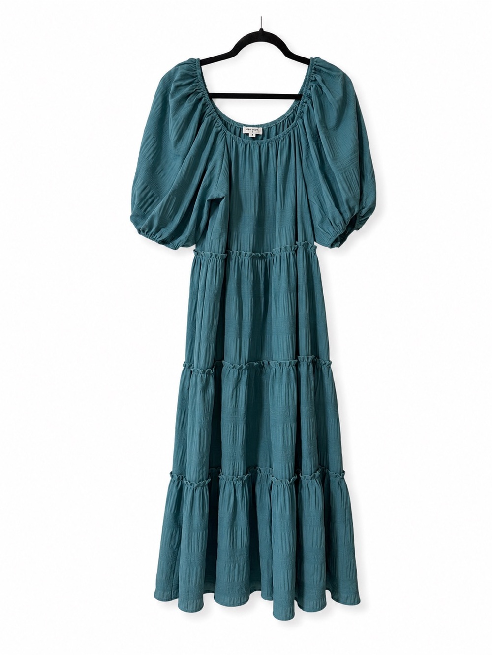 Puff-Sleeve Tiered Maxi Dress in Teal